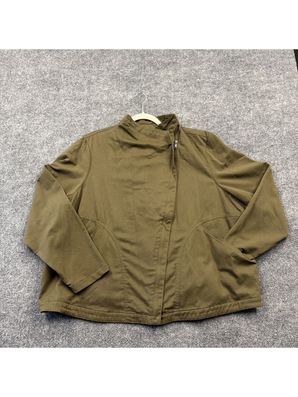 Laurie Felt Los Angeles Twill Military 26W  Asymetric Zip Up Olive Green Jacket